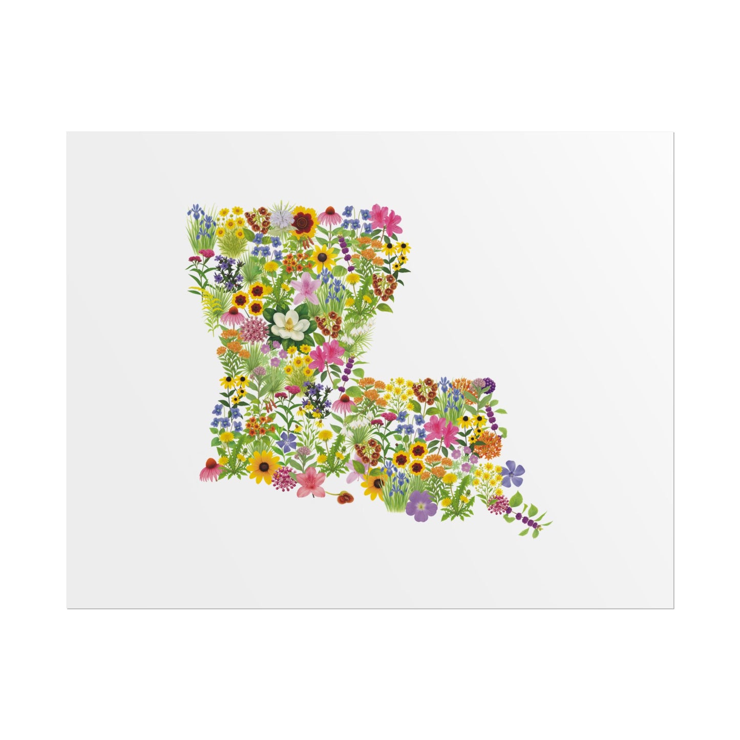 Louisiana Wildflowers, Louisiana Map, Floral Louisiana Art Print, Nature Wall Decor, Botanical Poster, Gift for Nature Lovers, Home Decor