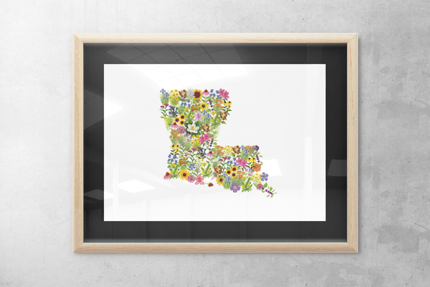 Louisiana Wildflowers, Louisiana Map, Floral Louisiana Art Print, Nature Wall Decor, Botanical Poster, Gift for Nature Lovers, Home Decor