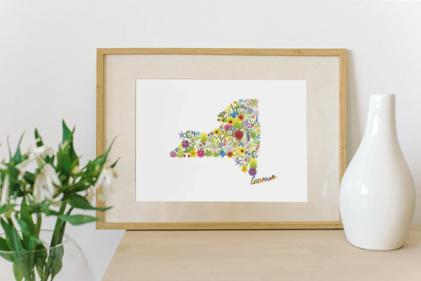 New York Wildflowers, New York Map, Floral New York Art Print, Nature Wall Decor, Botanical Poster, Gift for Nature Lovers, Home Decor