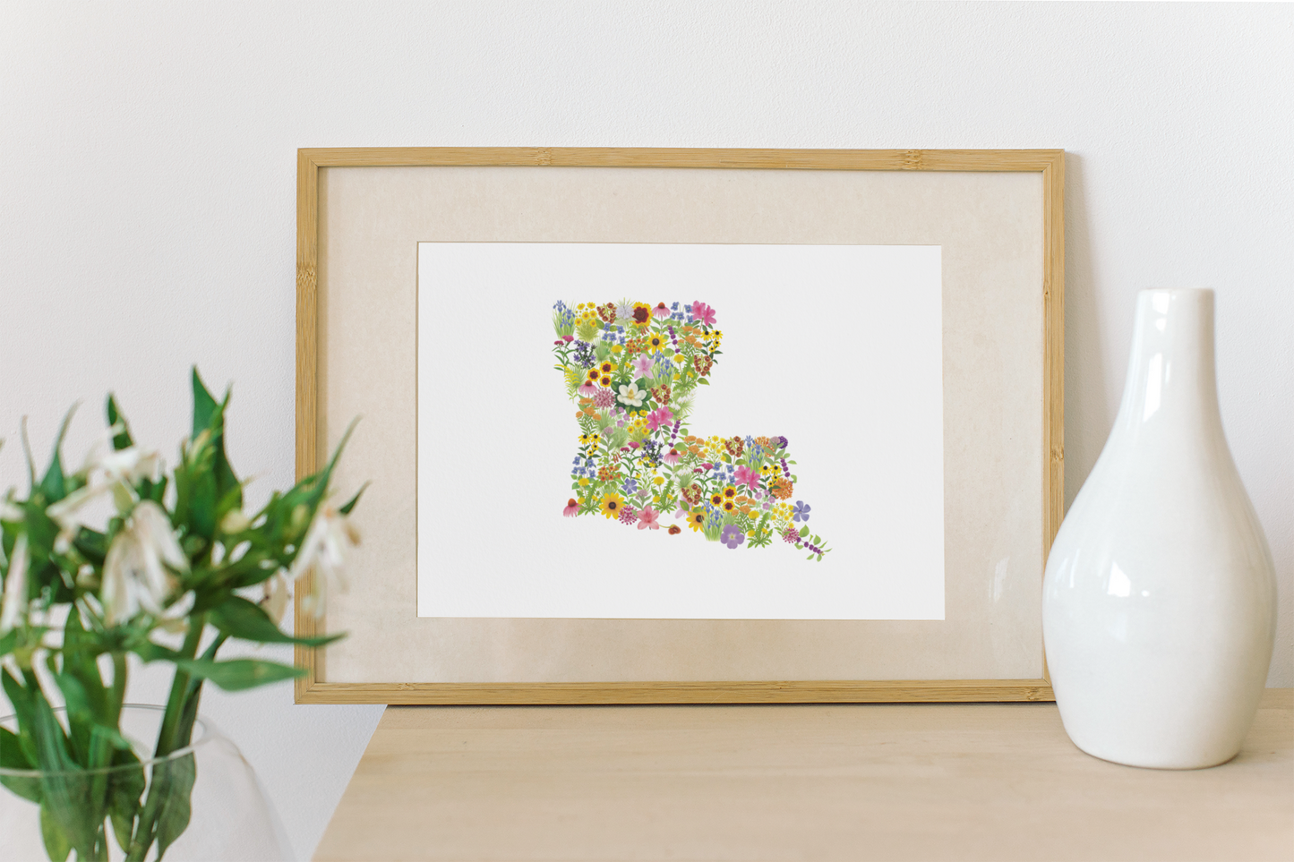 Louisiana Wildflowers, Louisiana Map, Floral Louisiana Art Print, Nature Wall Decor, Botanical Poster, Gift for Nature Lovers, Home Decor