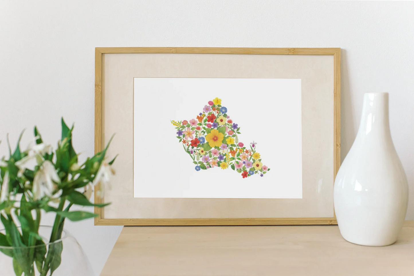 Oahu Wildflowers, Oahu Map, Floral Oahu Art Print, Nature Wall Decor, Botanical Poster, Gift for Nature Lovers, Home Decor