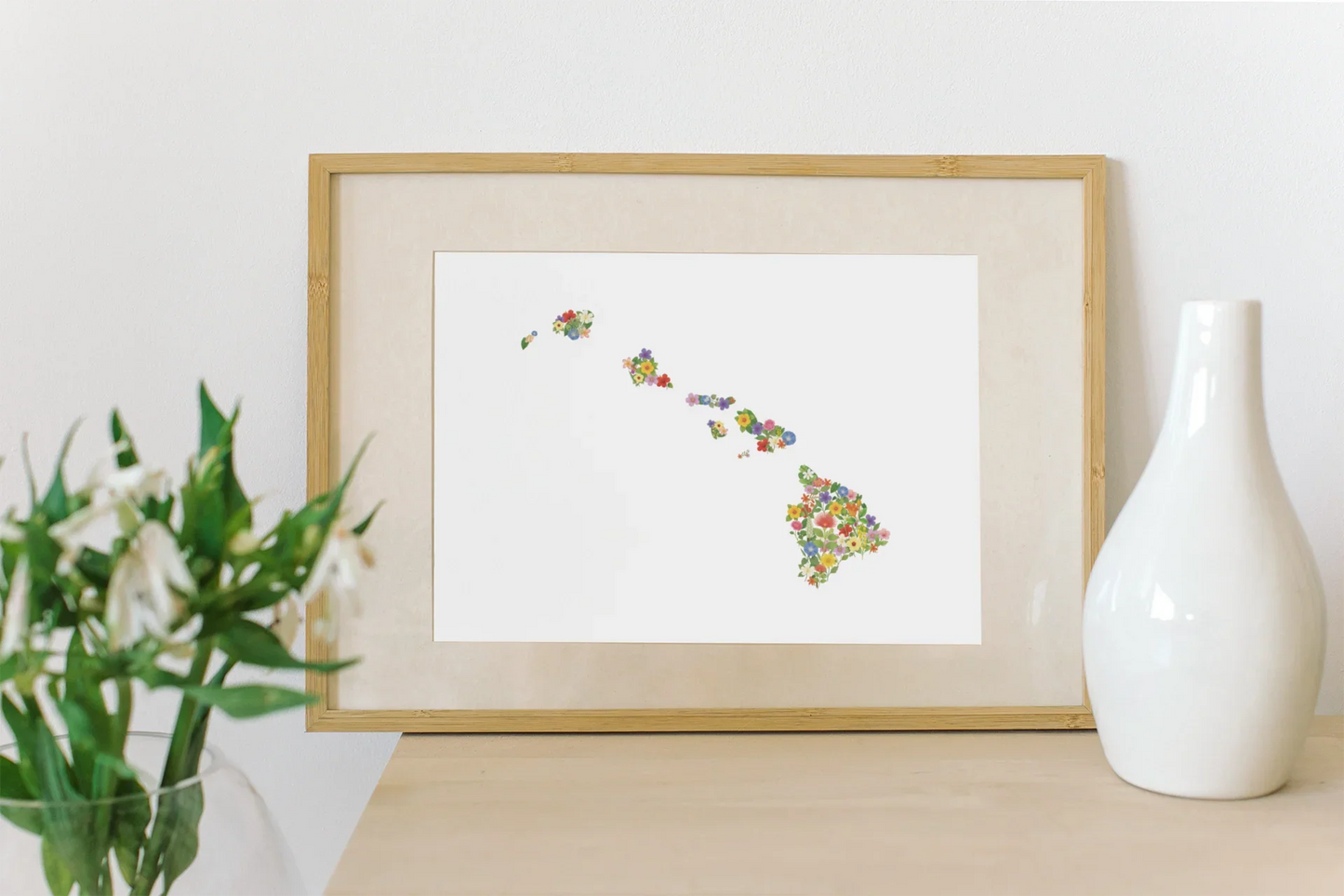 Hawaii Wildflowers, Hawaii Map, Floral Hawaii Art Print, Nature Wall Decor, Botanical Poster, Gift for Nature Lovers, Home Decor