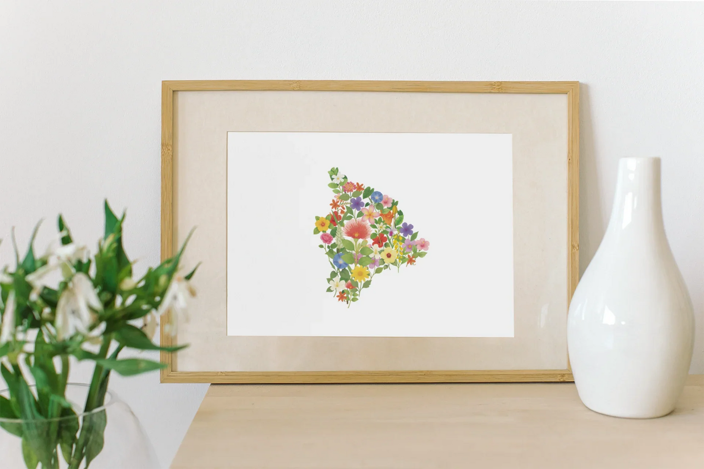 Island of Hawaii Wildflowers, Hawaii Map, Floral Hawaii Art Print, Nature Wall Decor, Botanical Poster, Gift for Nature Lovers, Home Decor