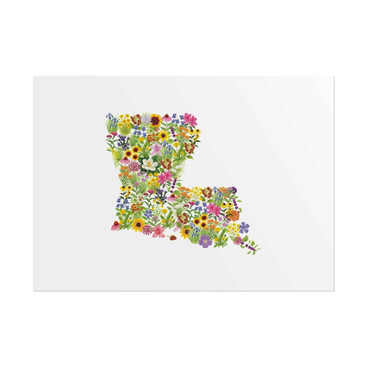 Louisiana Wildflowers, Louisiana Map, Floral Louisiana Art Print, Nature Wall Decor, Botanical Poster, Gift for Nature Lovers, Home Decor