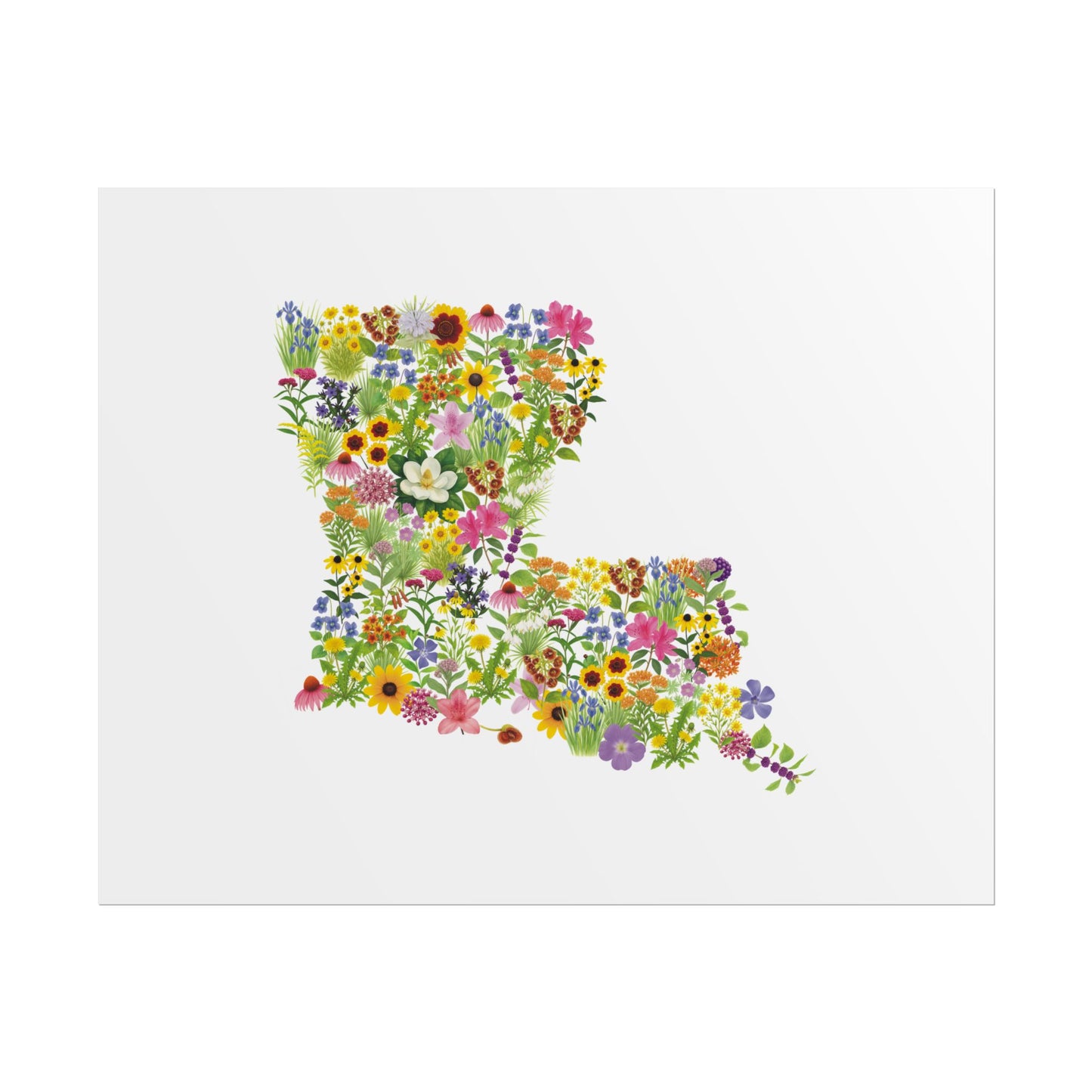 Louisiana Wildflowers, Louisiana Map, Floral Louisiana Art Print, Nature Wall Decor, Botanical Poster, Gift for Nature Lovers, Home Decor