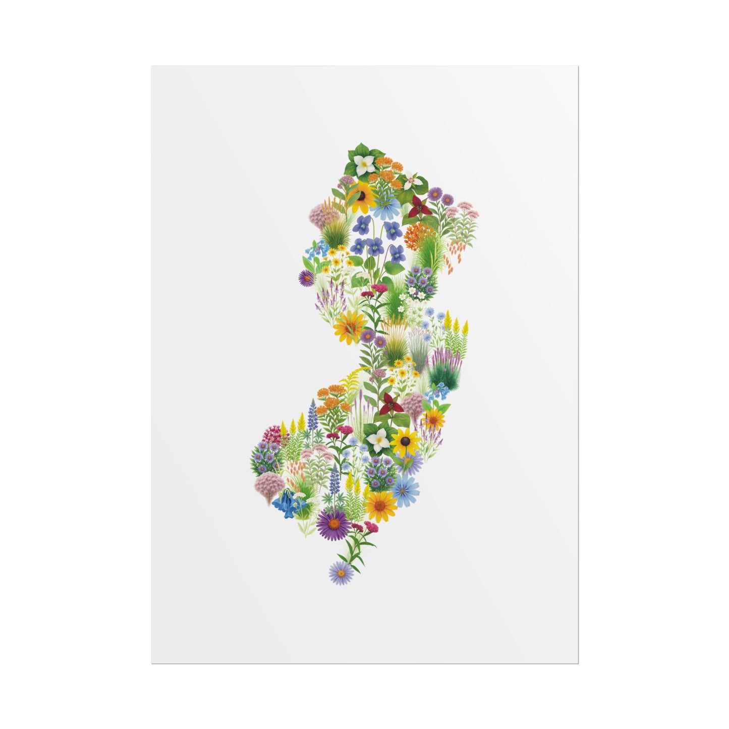 New Jersey Wildflowers, New Jersey Map, Floral New Jersey Art Print, Nature Wall Decor, Botanical Poster, Gift for Nature Lovers, Home Decor