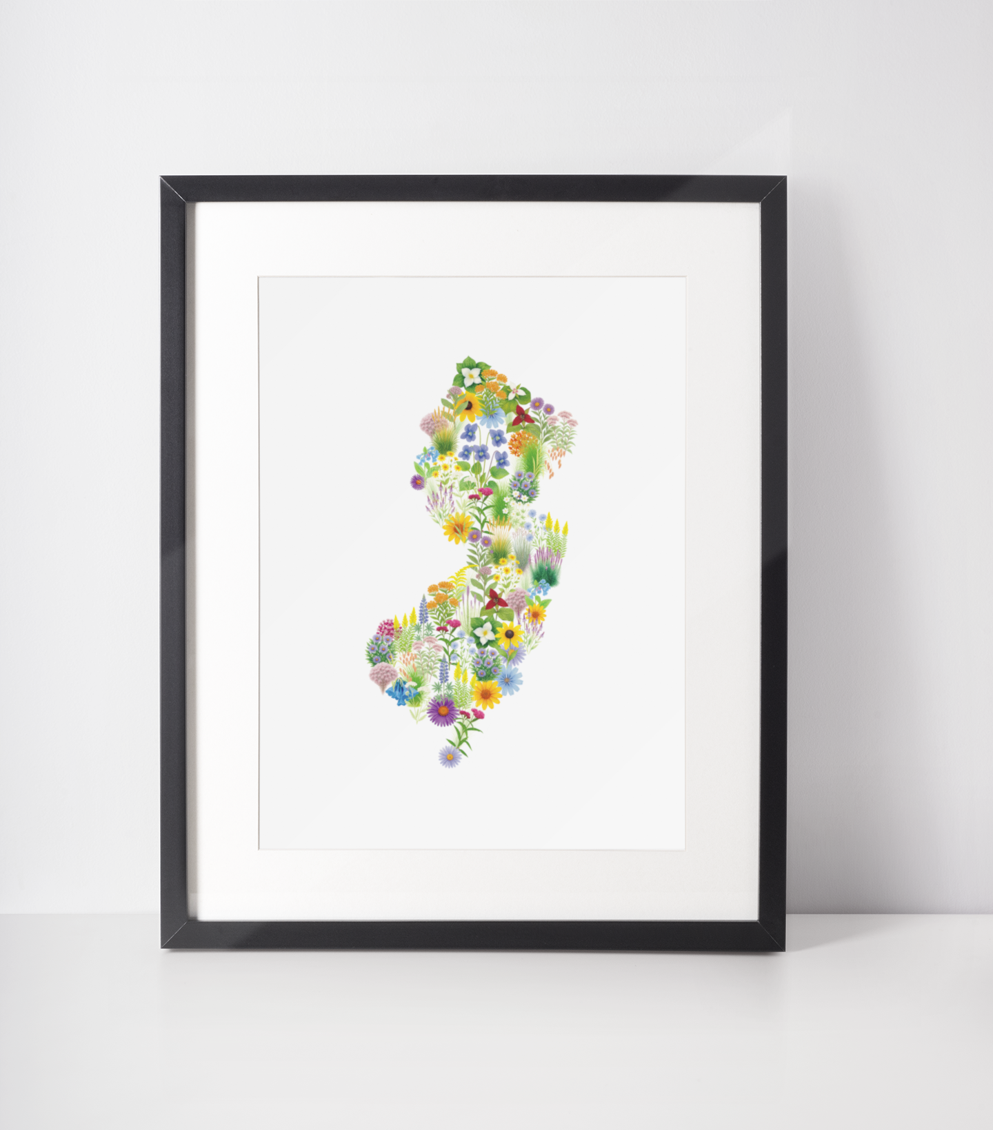 New Jersey Wildflowers, New Jersey Map, Floral New Jersey Art Print, Nature Wall Decor, Botanical Poster, Gift for Nature Lovers, Home Decor