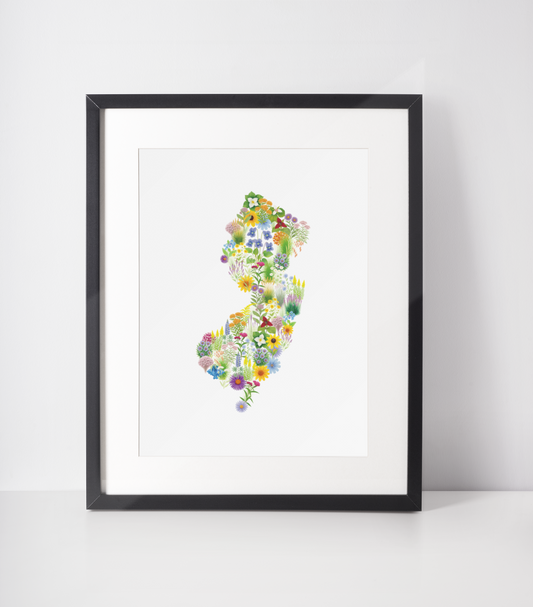 New Jersey Wildflowers, New Jersey Map, Floral New Jersey Art Print, Nature Wall Decor, Botanical Poster, Gift for Nature Lovers, Home Decor