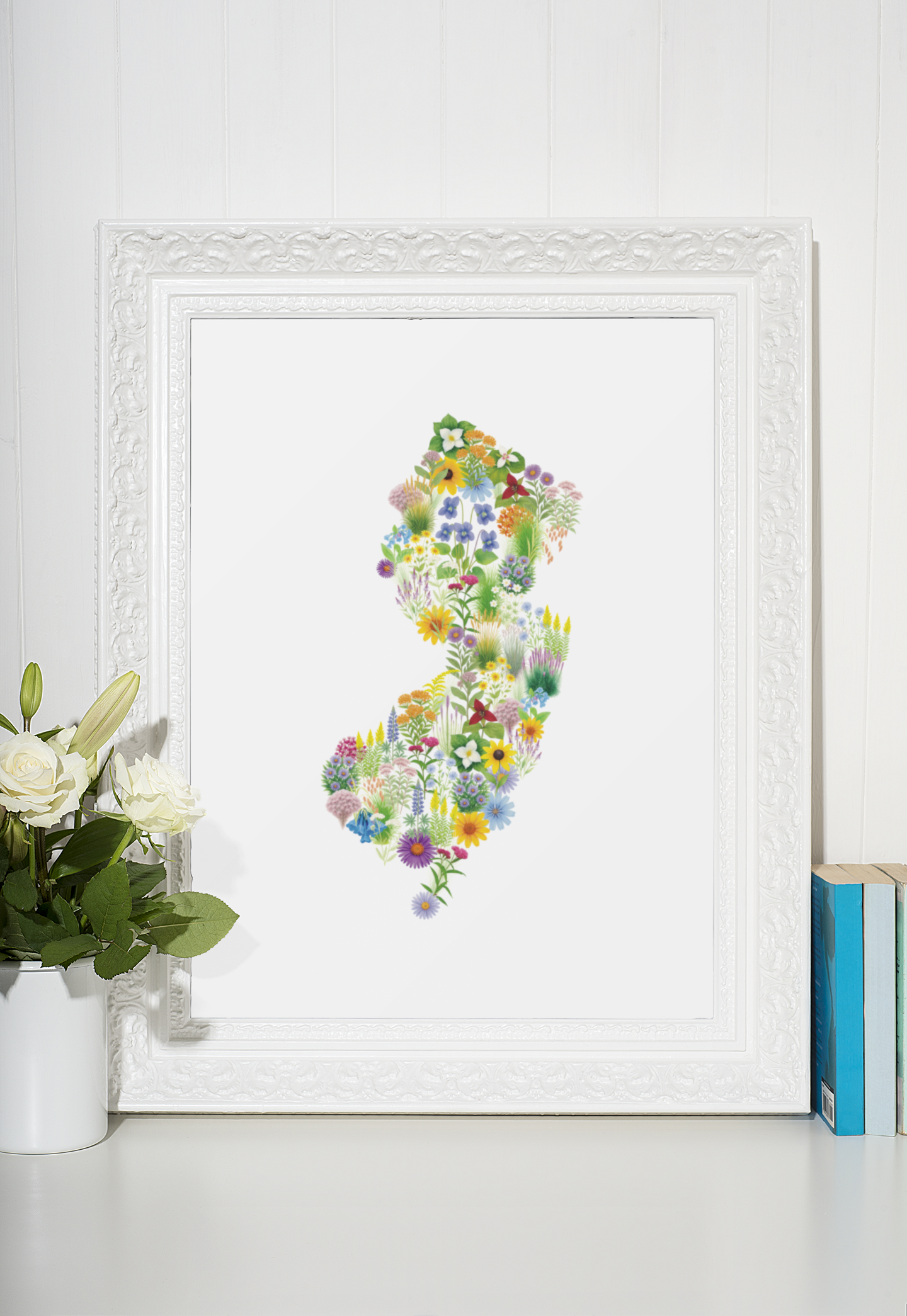 New Jersey Wildflowers, New Jersey Map, Floral New Jersey Art Print, Nature Wall Decor, Botanical Poster, Gift for Nature Lovers, Home Decor