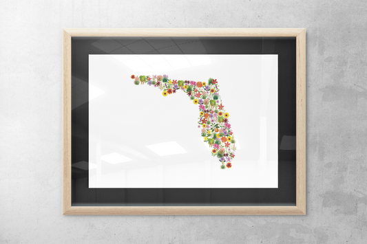 Florida Wildflowers, Florida Map, Floral Florida Art Print, Nature Wall Decor, Botanical Poster, Gift for Nature Lovers, Home Decor