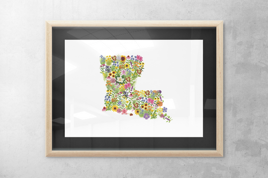Louisiana Wildflowers, Louisiana Map, Floral Louisiana Art Print, Nature Wall Decor, Botanical Poster, Gift for Nature Lovers, Home Decor