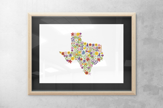Texas Wildflowers, Texas Map, Floral Texas Art Print, Nature Wall Decor, Botanical Poster, Gift for Nature Lovers, Home Decor