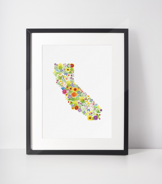 California Wildflowers, California Map, Vibrant Wall Art, Nature Wall Decor, Botanical Poster, Gift for Nature Lovers, Home Decor