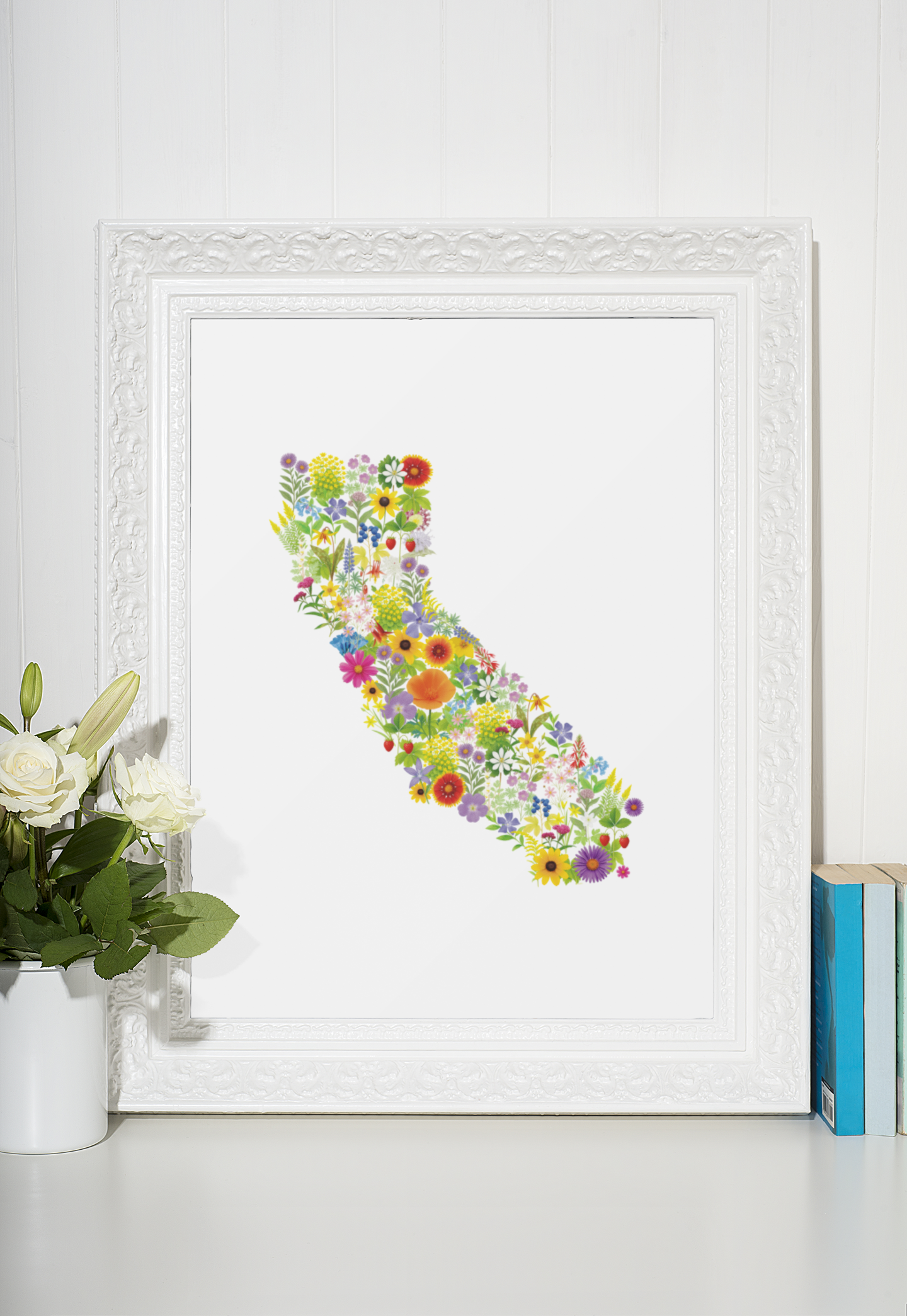 California Wildflowers, California Map, Vibrant Wall Art, Nature Wall Decor, Botanical Poster, Gift for Nature Lovers, Home Decor