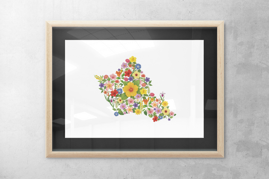 Oahu Wildflowers, Oahu Map, Floral Oahu Art Print, Nature Wall Decor, Botanical Poster, Gift for Nature Lovers, Home Decor