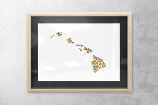 Hawaii Wildflowers, Hawaii Map, Floral Hawaii Art Print, Nature Wall Decor, Botanical Poster, Gift for Nature Lovers, Home Decor