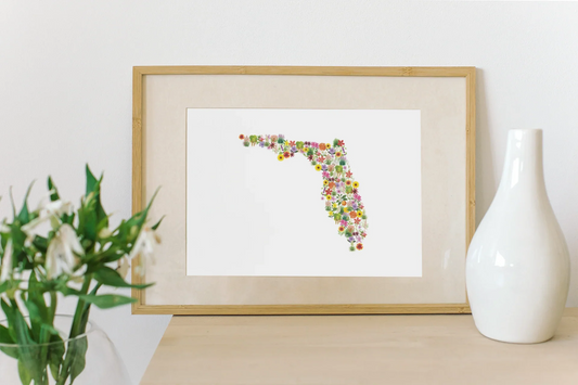 Florida Wildflowers, Florida Map, Floral Florida Art Print, Nature Wall Decor, Botanical Poster, Gift for Nature Lovers, Home Decor