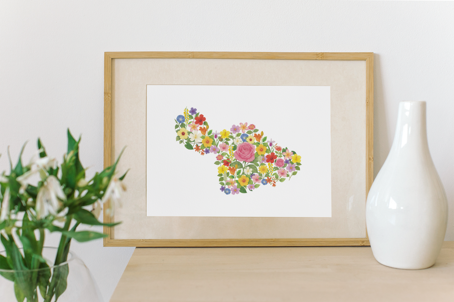 Maui Wildflowers, Maui Map, Floral Maui Art Print, Nature Wall Decor, Botanical Poster, Gift for Nature Lovers, Home Decor