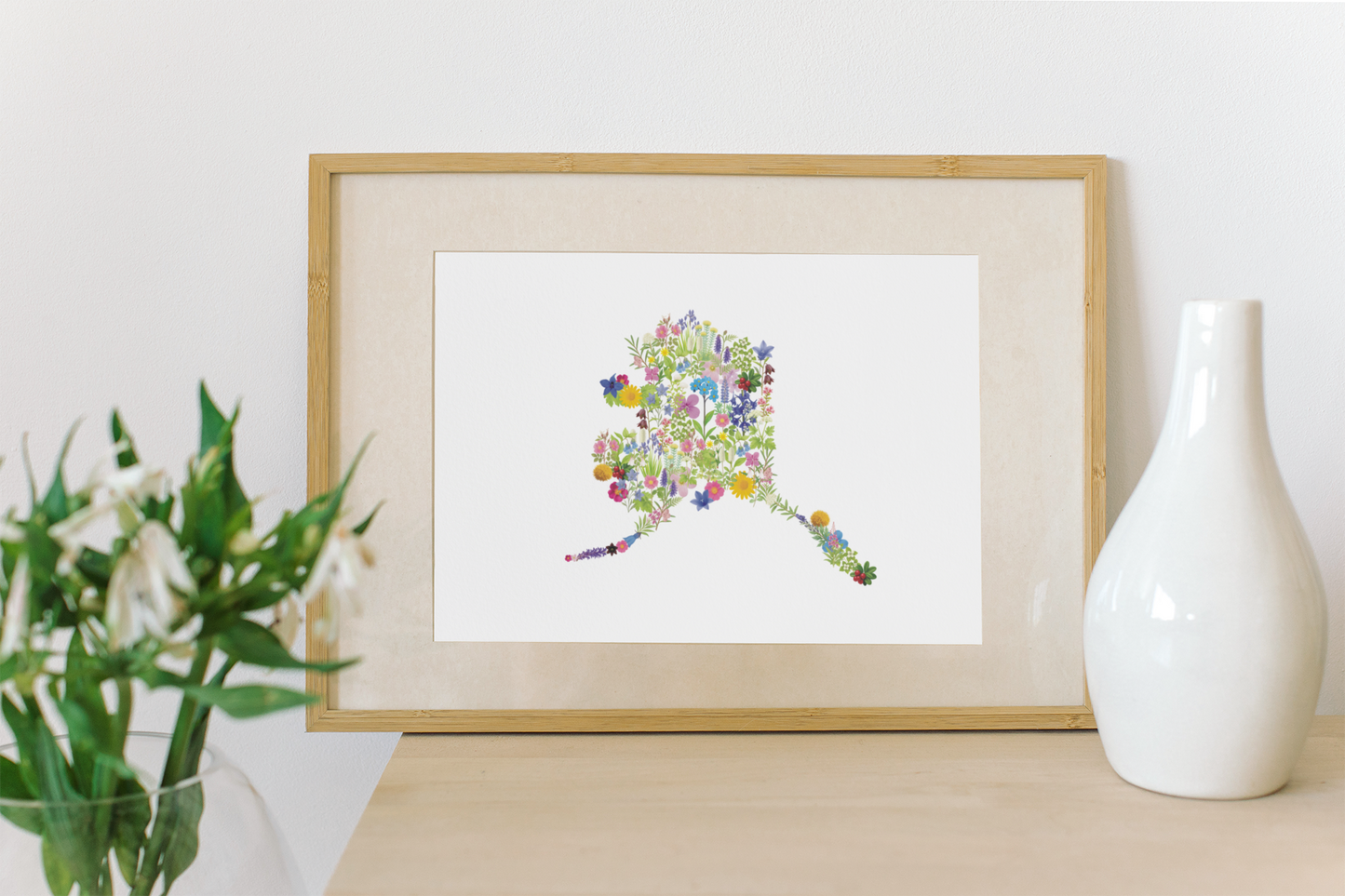 Alaska Wildflowers, Alaska Map, Floral Alaska Art Print, Nature Wall Decor, Botanical Poster, Gift for Nature Lovers, Home Decor