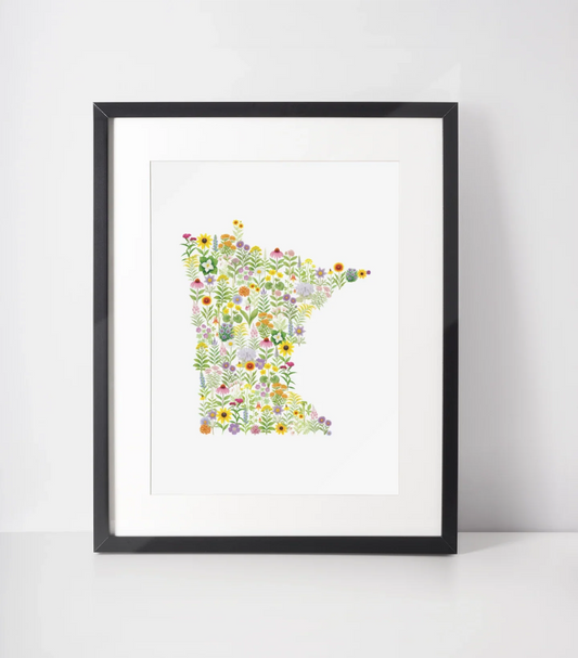 Minnesota Wildflowers, Minnesota Map, Vibrant Wall Art, Nature Wall Decor, Botanical Poster, Gift for Nature Lovers, Home Decor