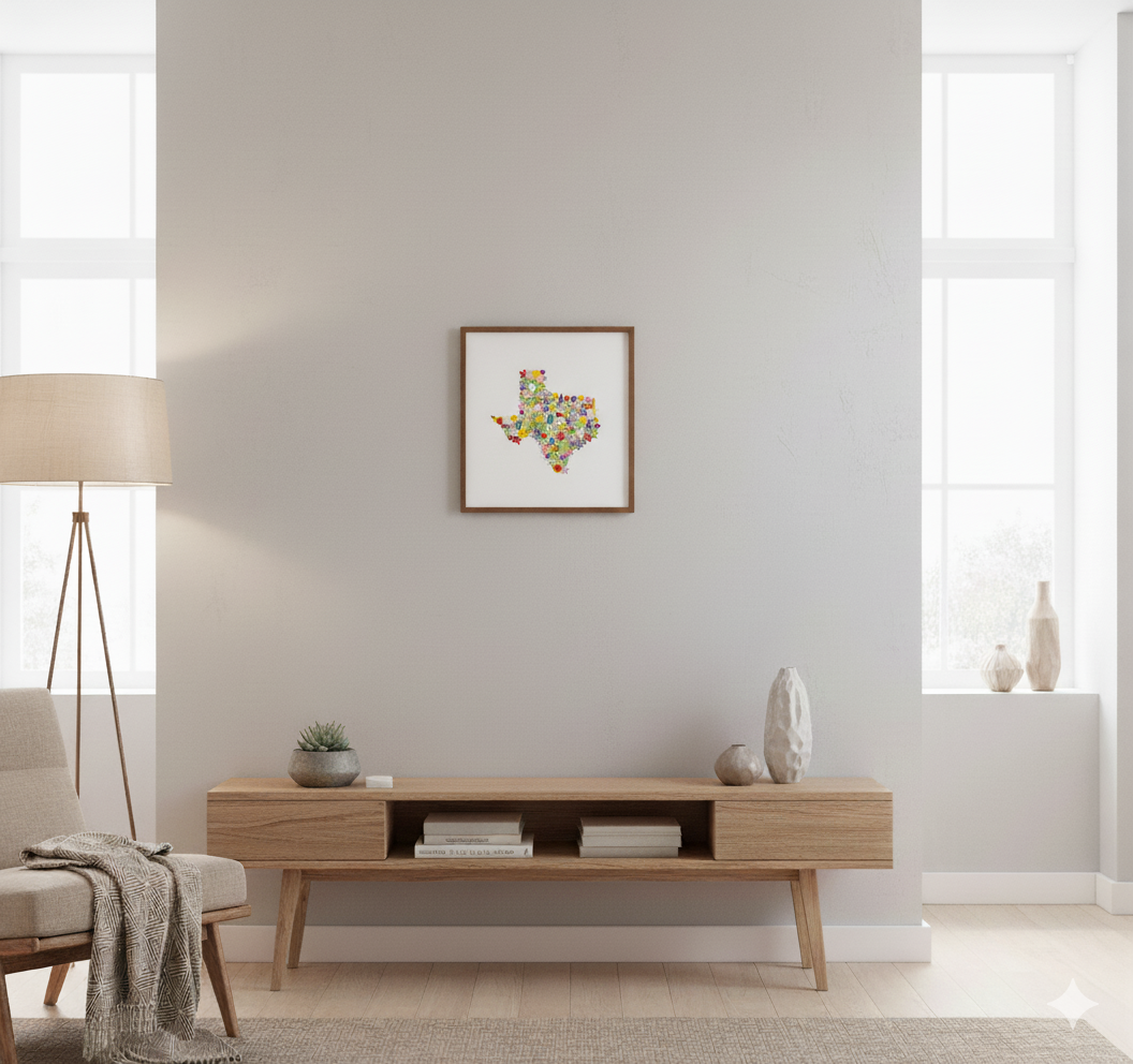 Texas Wildflowers, Texas Map, Floral Texas Art Print, Nature Wall Decor, Botanical Poster, Gift for Nature Lovers, Home Decor