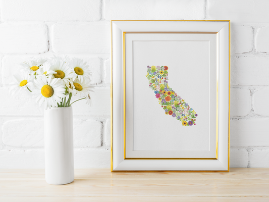 California Wildflowers, California Map, Vibrant Wall Art, Nature Wall Decor, Botanical Poster, Gift for Nature Lovers, Home Decor