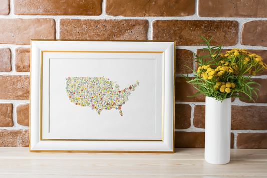 USA Wildflower Map Print - Watercolor Floral U.S. State Art Poster, Floral Wall Art, Gift for Nature Lovers, Living Room Decor