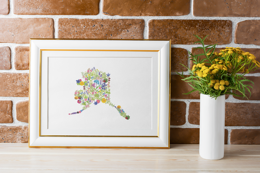 Alaska Wildflowers, Alaska Map, Floral Alaska Art Print, Nature Wall Decor, Botanical Poster, Gift for Nature Lovers, Home Decor